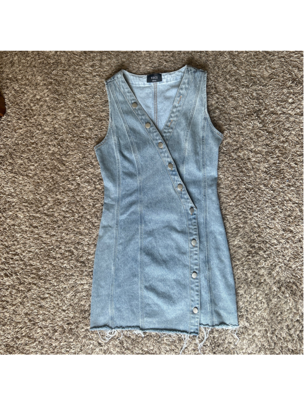 Women's Vici Denim Mini Dress Size S Blue Button Front Sleeveless